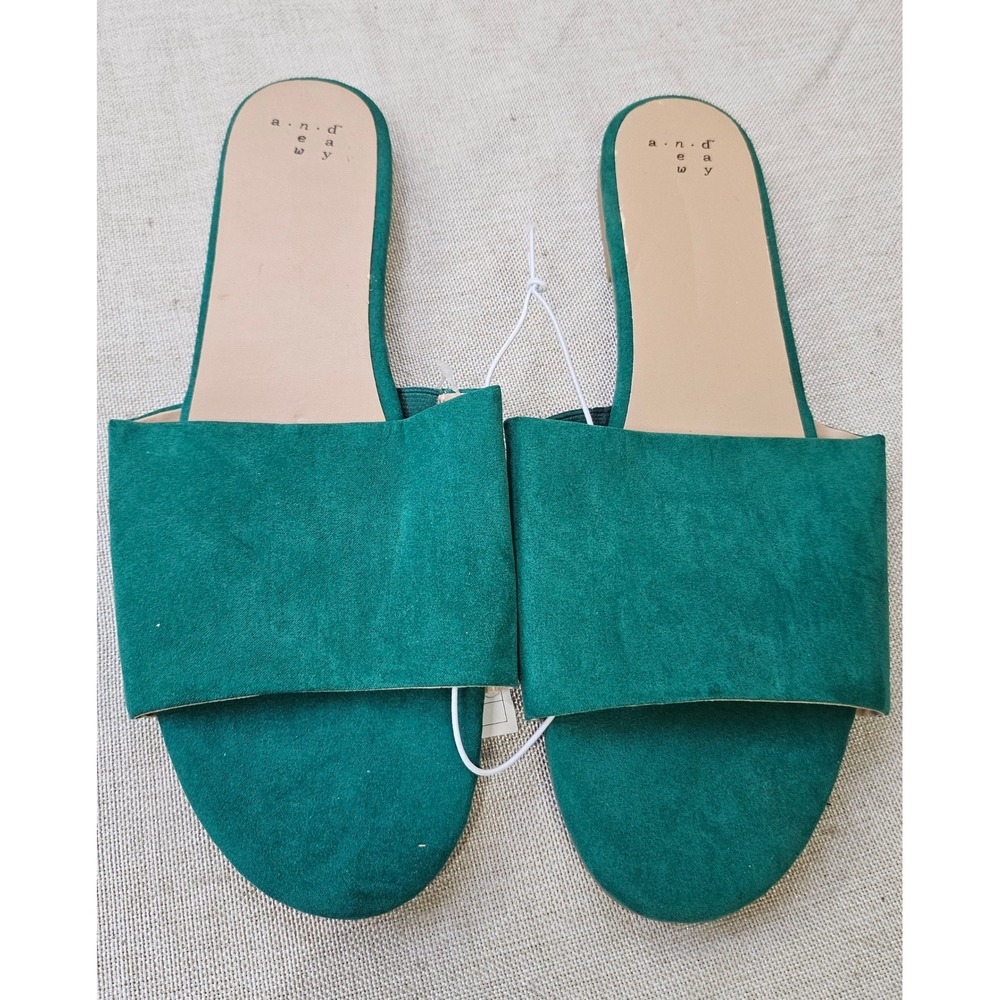 A New Day Jozie Slide Sandals Women Size 12 Green Faux Suede Flat Slip On Summer